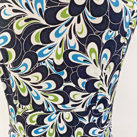 Loft Sexy Black Floral Cocktail Dress Mod Green Blue Flowers Sz 12 Plunge Neck - Picture 7 of 9